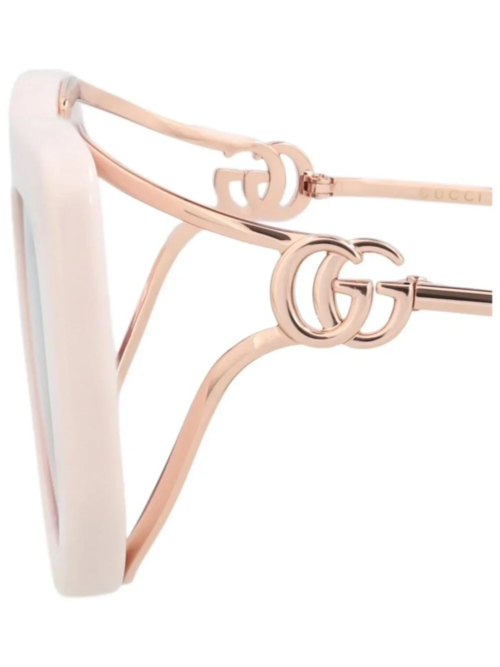 New Gucci Women's Sunglasses Square Rectangle Injection Frame Ivory Gold Violet